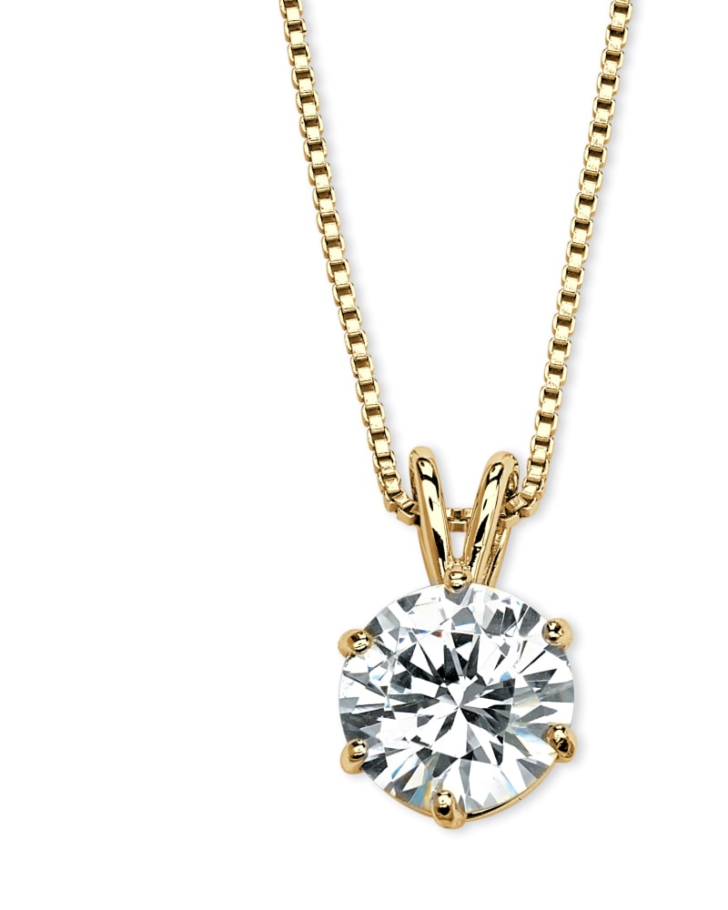 Front of a size One Size 3 Cttw. Gold-Plated Silver Solitaire Cubic Zirconia Solitaire Pendant 18" in White by PalmBeach Jewelry. | dia_product_style_image_id:286360